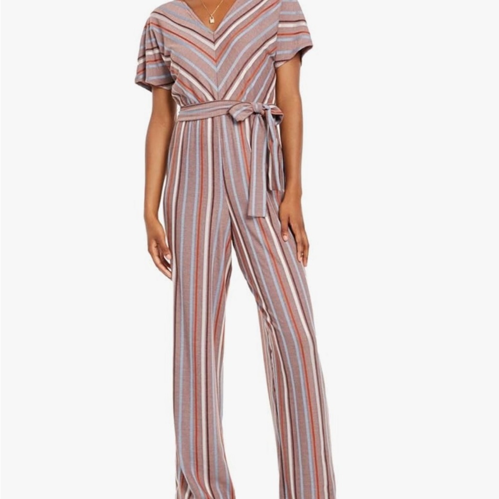 Juniors Midnight Doll Striped V-Neck Jumpsuit - Picture 5 of 6